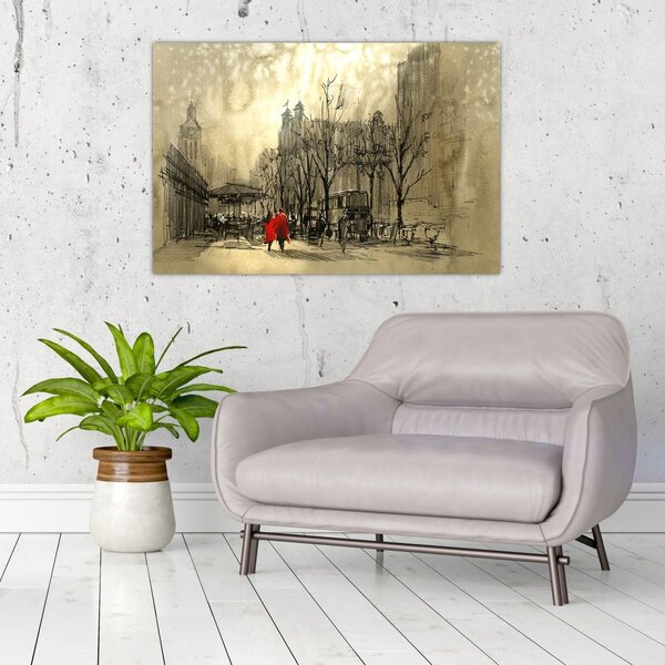 Obraz - Skica mestečka (90x60 cm)