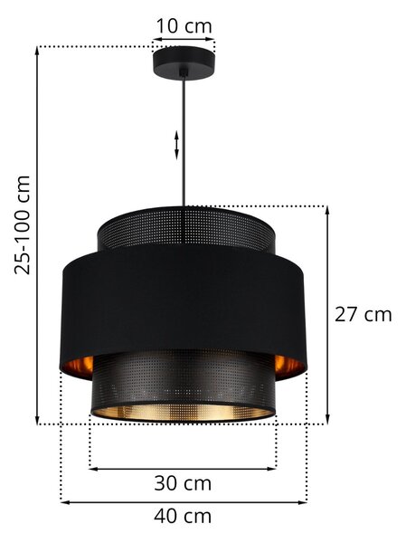 Závesné svietidlo Asti, 1x PVC/čierne textilné tienidlo, (fi 40cm), g/c