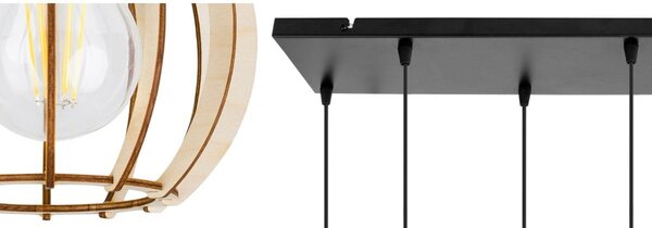 Závesné svietidlo Timber 8, 6x drevené tienidlo