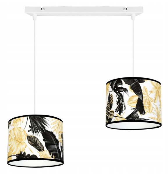 Závesné svietidlo Gold Flowers, 2x biele textilné tienidlo s kvetinovým vzorom, (výber z 2 farieb konštrukcie)