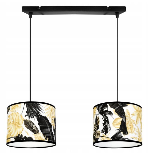 Závesné svietidlo Gold Flowers, 2x biele textilné tienidlo s kvetinovým vzorom, (výber z 2 farieb konštrukcie)