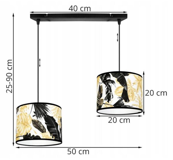 Závesné svietidlo Gold Flowers, 2x biele textilné tienidlo s kvetinovým vzorom, (výber z 2 farieb konštrukcie)