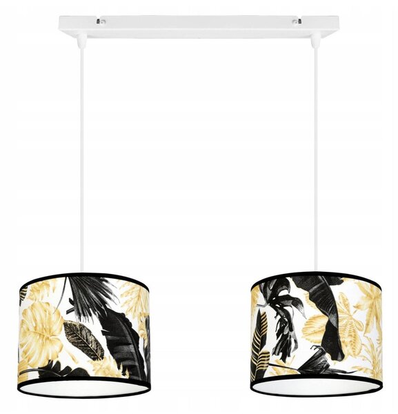 Závesné svietidlo Gold Flowers, 2x biele textilné tienidlo s kvetinovým vzorom, (výber z 2 farieb konštrukcie)