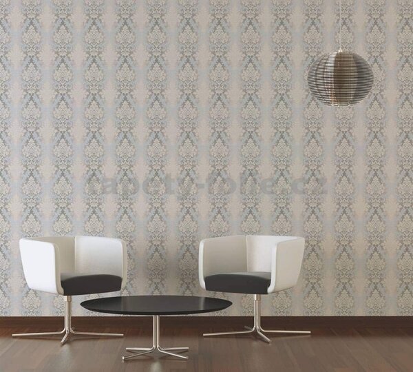 Vliesové tapety na stenu IMPOL 36268-1, rozmer 10,05 m x 0,53 m, barokný vzor modro-hnedý s glittrami, A.S. CRÉATION