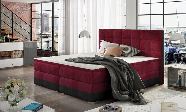 Čalúnená manželská posteľ s úložným priestorom Dalino 180 - bordová / čierna