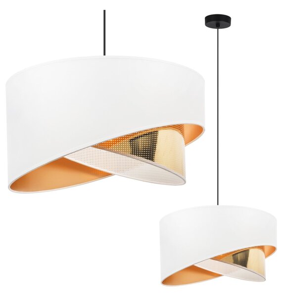 Závesné svietidlo Asti Duo2, 1x PVC/biele textilné tienidlo, (fi 45cm), g, b