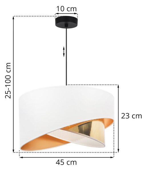 Závesné svietidlo Asti Duo2, 1x PVC/biele textilné tienidlo, (fi 45cm), g, b