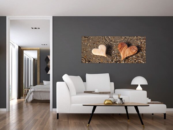 Obraz - Drevené srdiečka (120x50 cm)
