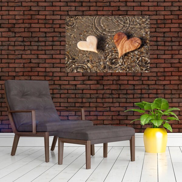 Obraz - Drevené srdiečka (90x60 cm)