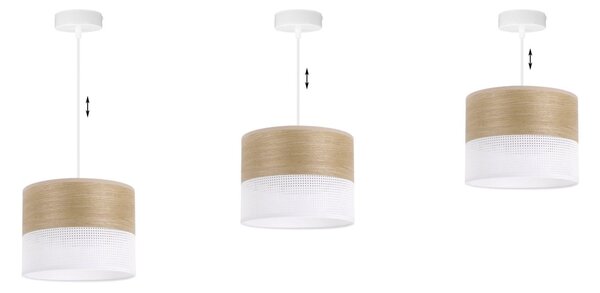 Závesné svietidlo Wood, 1x dýha zlatý dub/biele PVC tienidlo, (fi 20cm)