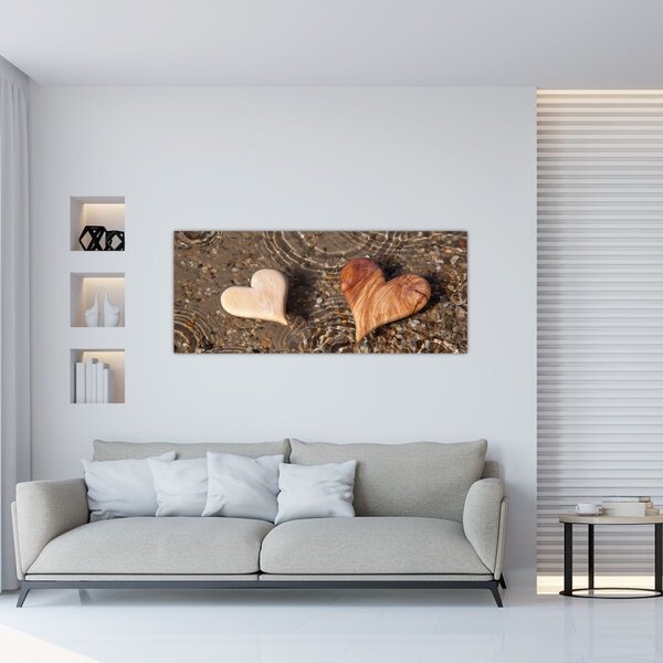 Obraz - Drevené srdiečka (120x50 cm)