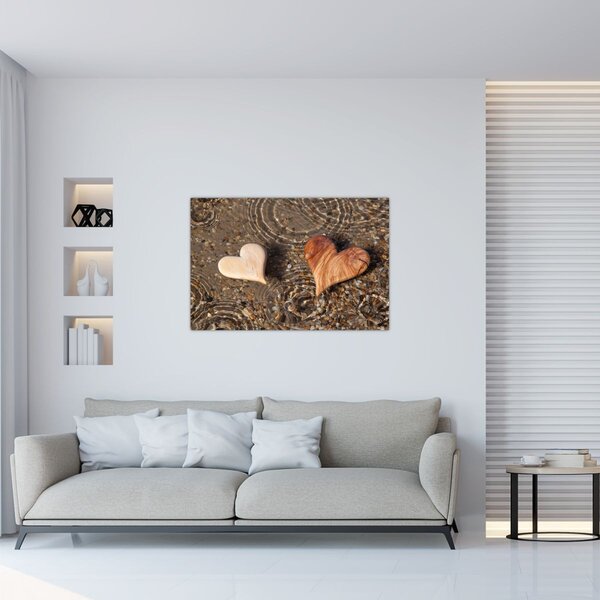 Obraz - Drevené srdiečka (90x60 cm)