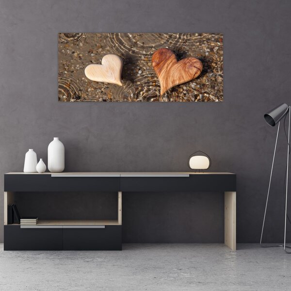 Obraz - Drevené srdiečka (120x50 cm)
