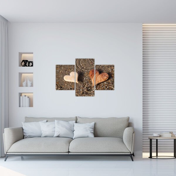 Obraz - Drevené srdiečka (90x60 cm)