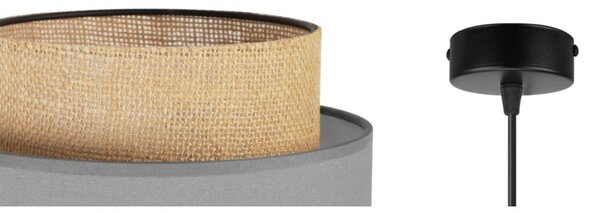Závesné svietidlo Boho, 1x jutové/sivé textilné tienidlo
