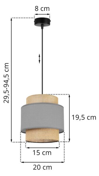 Závesné svietidlo Boho, 1x jutové/sivé textilné tienidlo
