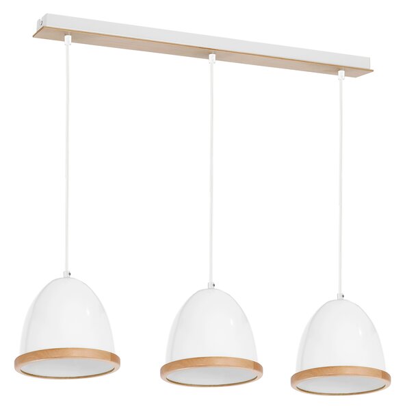 Závesné svietidlo Studio, 3x drevené/biele kovové tienidlo, (fi 21cm), w/br