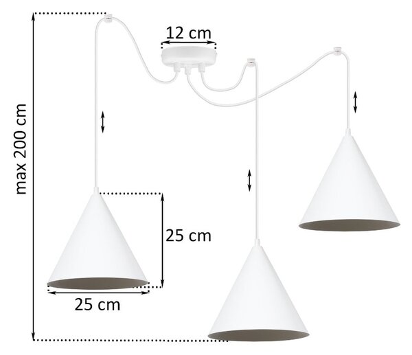 Závesné svietidlo Soho Spider, 3x biele kovové tienidlo, (fi 25cm)