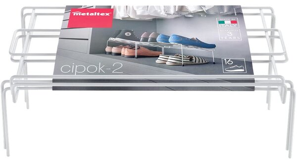Súprava 2 bielych držiakov na topánky z antikoro ocele Metaltex Cipok