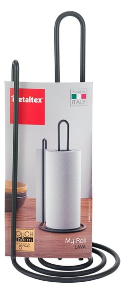 Čierny držiak na kuchynské utierky Metaltex My Roll Lava
