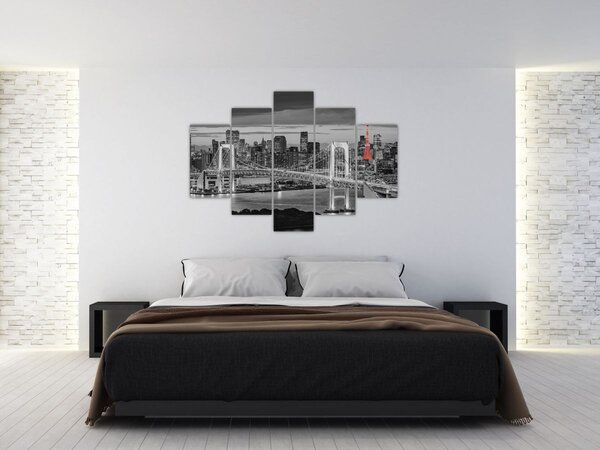 Obraz - Veľkomesto s červenou vežou (150x105 cm)
