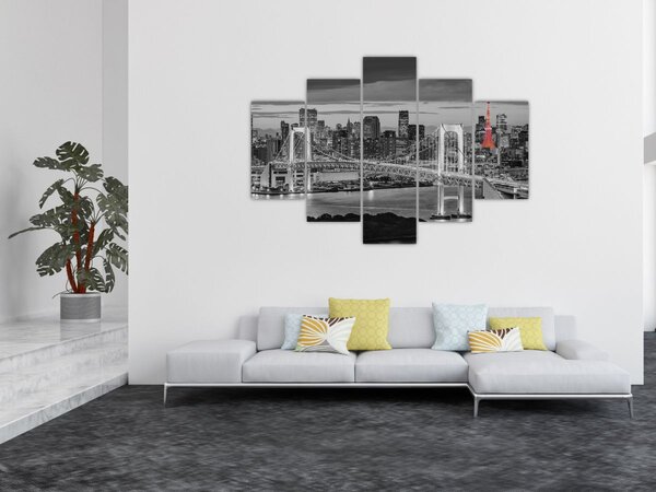Obraz - Veľkomesto s červenou vežou (150x105 cm)