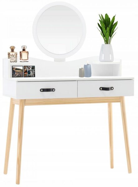 Biely škandinávsky toaletný stolík so zrkadlom Biela