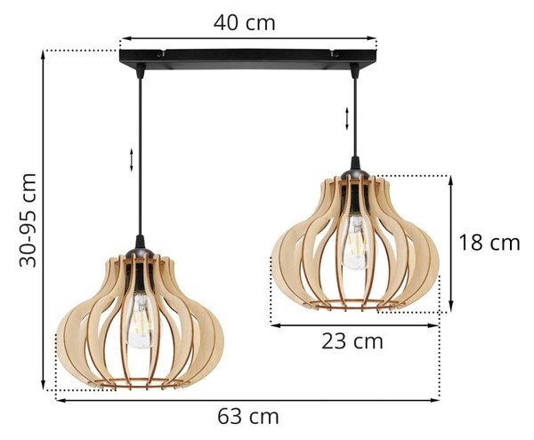 Závesné svietidlo Timber 3, 2x drevené tienidlo