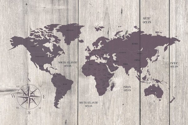 Obraz na korku hnedá mapa na drevenom pozadí