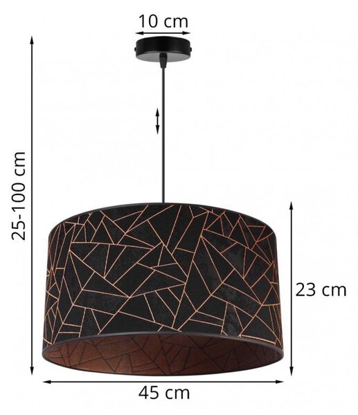 Závesné svietidlo Werona 6, 1x čierne textilné tienidlo so vzorom, (fi 45cm), c