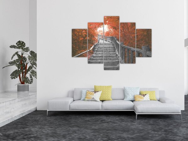 Obraz - Schody v prírode, oranžová (150x105 cm)