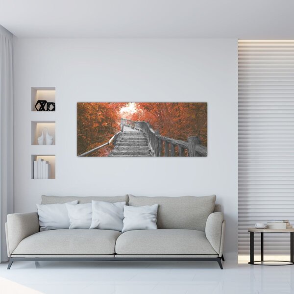 Obraz - Schody v prírode, oranžová (120x50 cm)