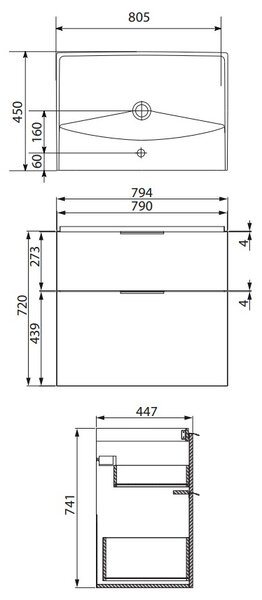 Cersanit City, kúpeľňová skrinka s umývadlom 80x45x77,5 cm, biela lesklá, S801-423