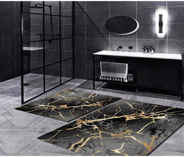 Čierne/v zlatej farbe kúpeľňové predložky v súprave 2 ks 60x100 cm Cracks – Mila Home