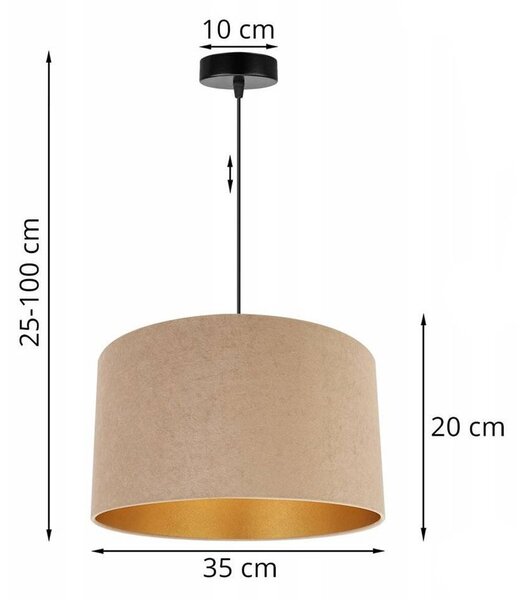 Závesné svietidlo Mediolan, 1x tmavobéžové/zlaté textilné tienidlo, (fi 35cm)