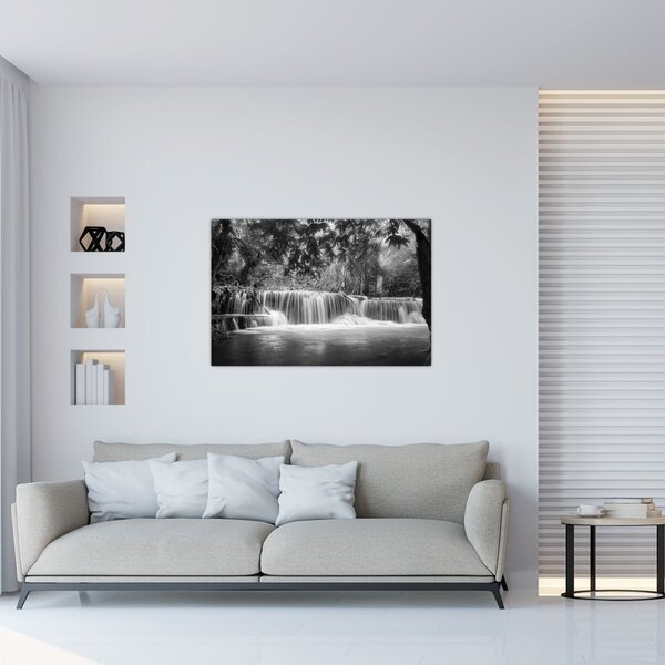 Obraz - Čiernobiely vodopád (90x60 cm)