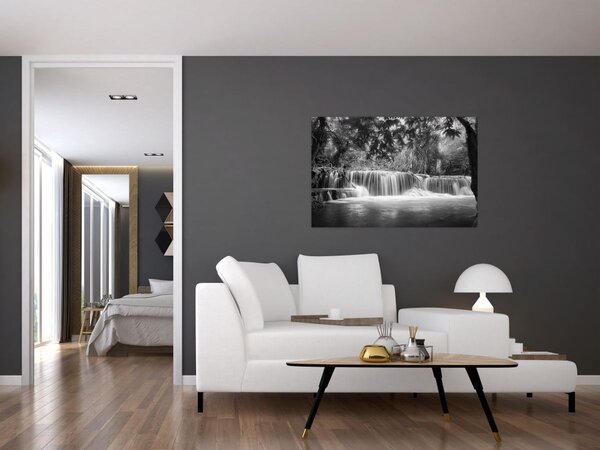 Obraz - Čiernobiely vodopád (90x60 cm)