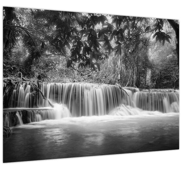 Obraz - Čiernobiely vodopád (70x50 cm)