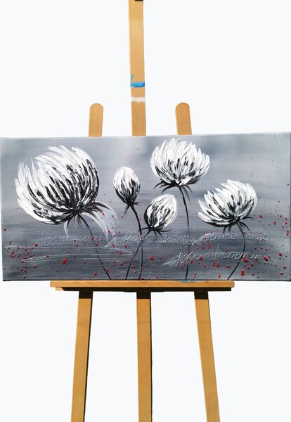 Maľovaný obraz Čierno-biele kvety 40x80 cm