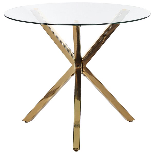 Jedálenský stôl zlatý doska z tvrdeného skla okrúhly ⌀ 90 cm 4-miestny moderný dizajn