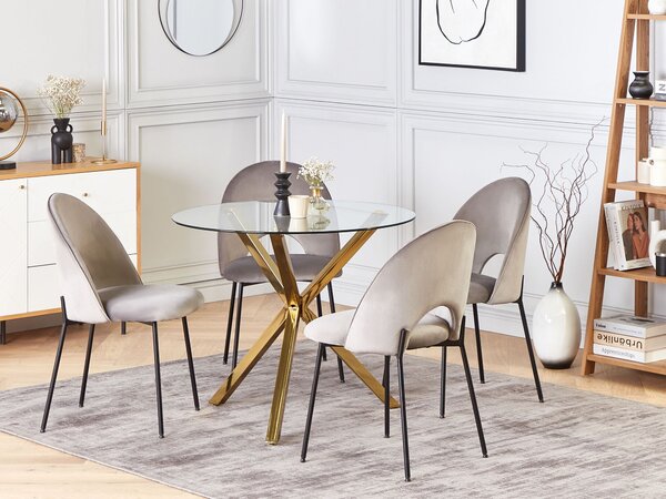 Jedálenský stôl zlatý doska z tvrdeného skla okrúhly ⌀ 90 cm 4-miestny moderný dizajn