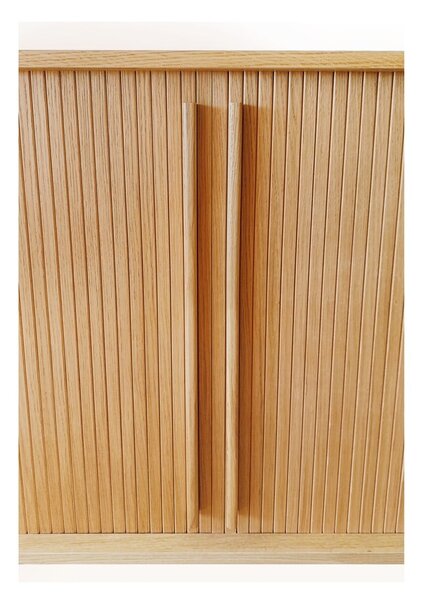 Vysoká komoda v dekore duba s posuvnými dverami v prírodnej farbe 83x95 cm Rove – Woodman