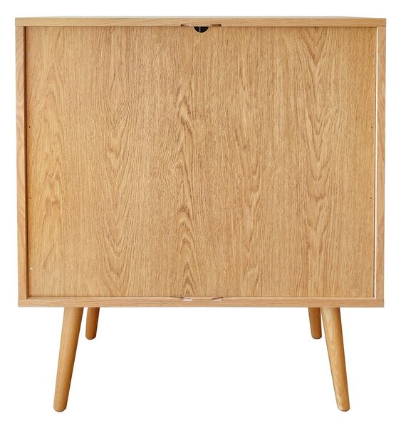 Vysoká komoda v dekore duba s posuvnými dverami v prírodnej farbe 83x95 cm Rove – Woodman