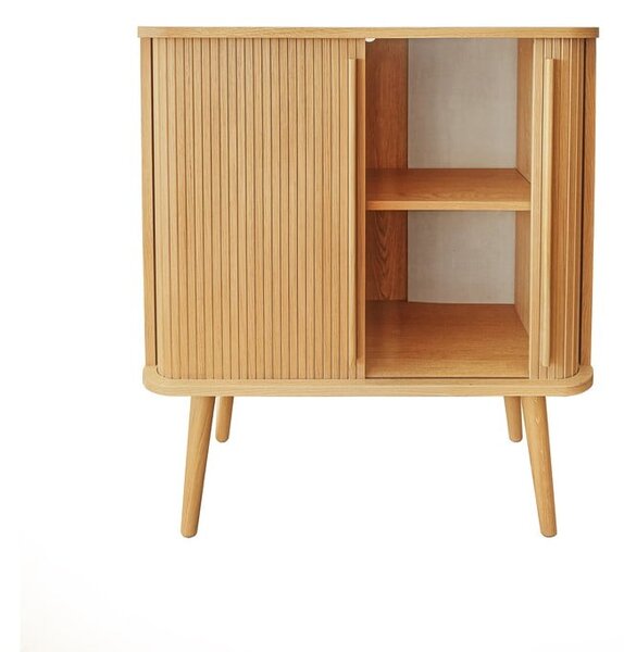 Vysoká komoda v dekore duba s posuvnými dverami v prírodnej farbe 83x95 cm Rove – Woodman