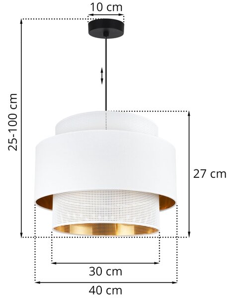 Závesné svietidlo Asti, 1x PVC/biele textilné tienidlo, (fi 40cm), g/c, b