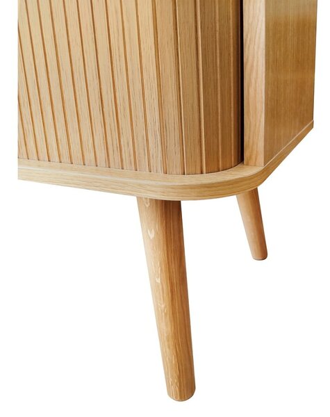 Vysoká komoda v dekore duba s posuvnými dverami v prírodnej farbe 83x95 cm Rove – Woodman