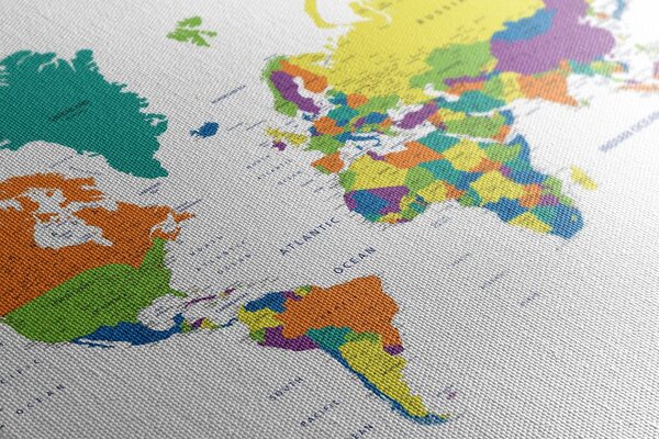Obraz na korku farebná mapa sveta na bielom pozadí