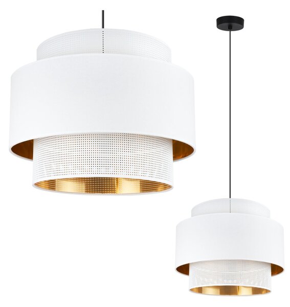 Závesné svietidlo Asti, 1x PVC/biele textilné tienidlo, (fi 40cm), g/c, b