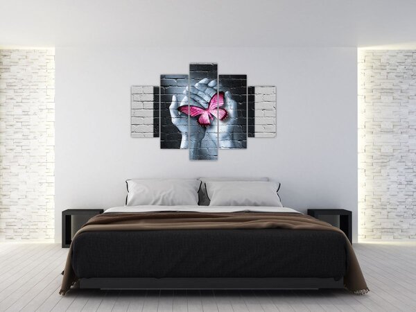 Obraz - Ružový motýľ v stene (150x105 cm)