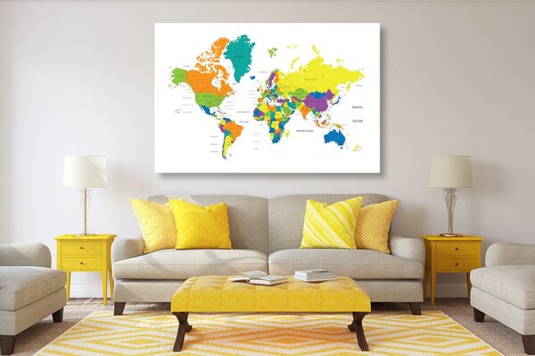 Obraz na korku farebná mapa sveta na bielom pozadí